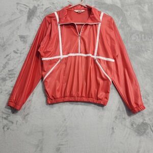 Vintage Quantum Jacket Womens S Red 1/2 Zip Pullover Windbreaker Track Running